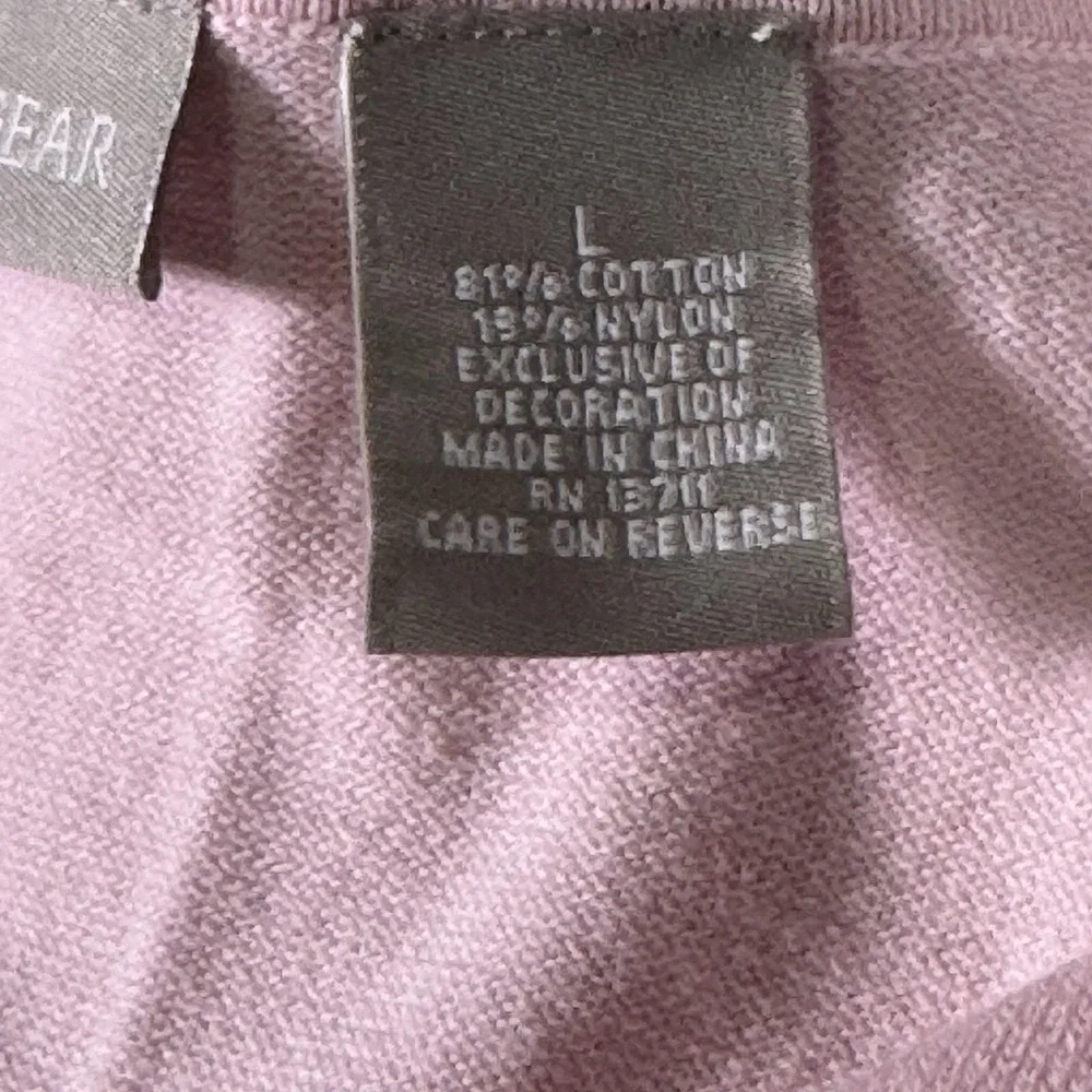 Fieldgear In Bloom Pastel Pink Floral Ribbon Appliqué Cardigan Sweater NWT L Vtg
